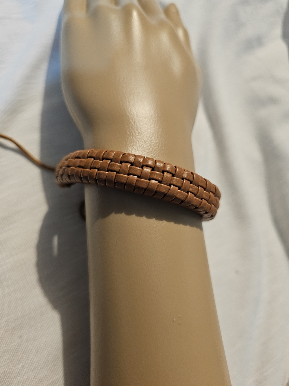 Men's Braided Leather Wristband Bracelet - Tan